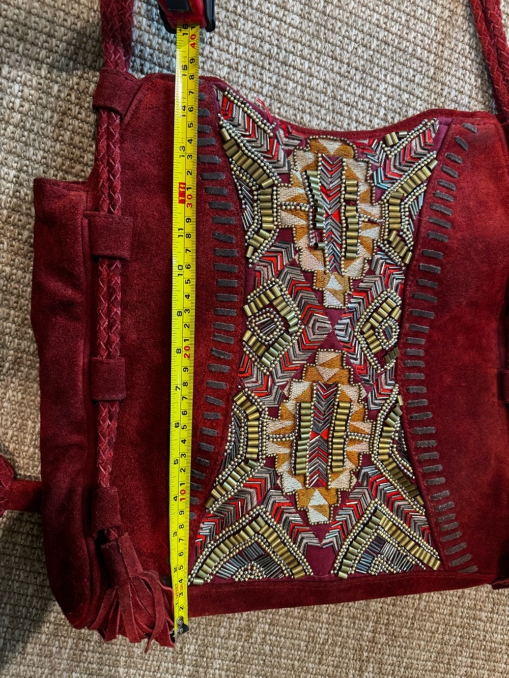Anthropologie Red and Gold Embroidered Hobo Bag - Picture 8 of 9